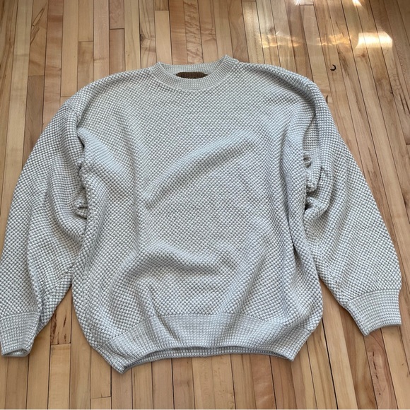 Field & Stream Vintage 100% Cotton Light Beige Textured Crewneck Sweater - Picture 3 of 9
